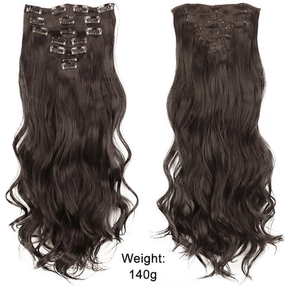 7 peças/conjunto de aplique de cabelo com 16 grampos, preto, longo e liso, cabelo natural, aplique de cabelo ombre, fibra resistente ao calor para penteado feminino