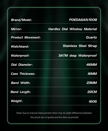 POEDAGAR Top Man Clock Waterproof Electronic LED Luxury Men's Watches Dual Time Display Digital Stainless Steel Men Quartz Watch