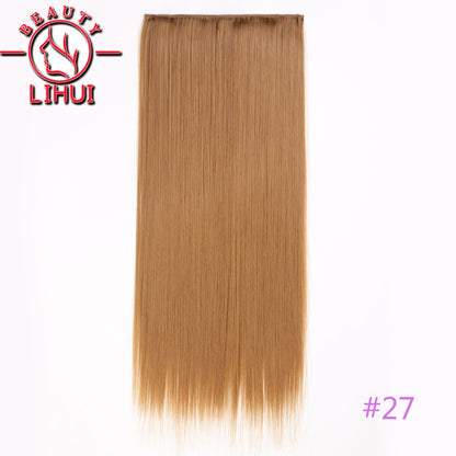 Extensões de cabelo sintéticas com clipe, longas e lisas, com 5 clipes em uma única peça, extensões de cabelo multicoloridas LIHUI