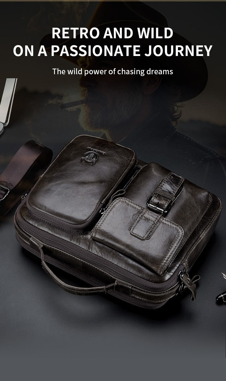 BULLCAPTAIN New Genuine Leather Men Crossbody Bag Male Briefcase Messenger Bag Casual Business Briefcase Style Men Shoulder Bag