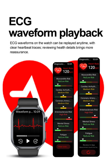 Smartwatches 2025: Novo ECG+PPG, relógio feminino e masculino, ácido úrico, pressão arterial, oxigênio no sangue, análise corporal, gordura corporal, chamadas BT, lanterna de LED.