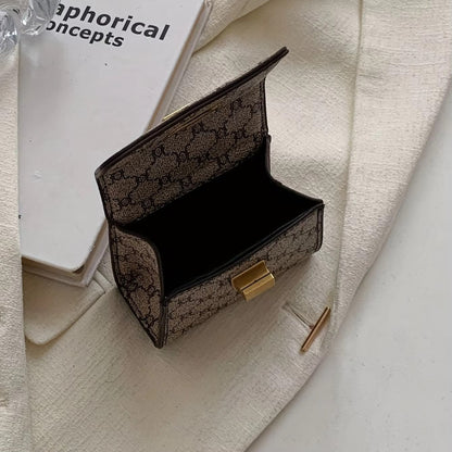 Stylish Mini Crossbody Bag with Buckle Closure Geometric Pattern  Faux Leather  Faux Leather Lining Purse Painted Edge Detail