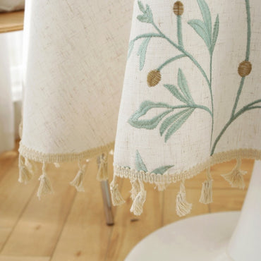 Embroidery Round Tablecloth, Cotton Linen Flower Dust Proof Table Cover, for Kitchen Dining Room,Party,Birthday Tabletop Decor