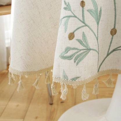 Embroidery Round Tablecloth, Cotton Linen Flower Dust Proof Table Cover, for Kitchen Dining Room,Party,Birthday Tabletop Decor