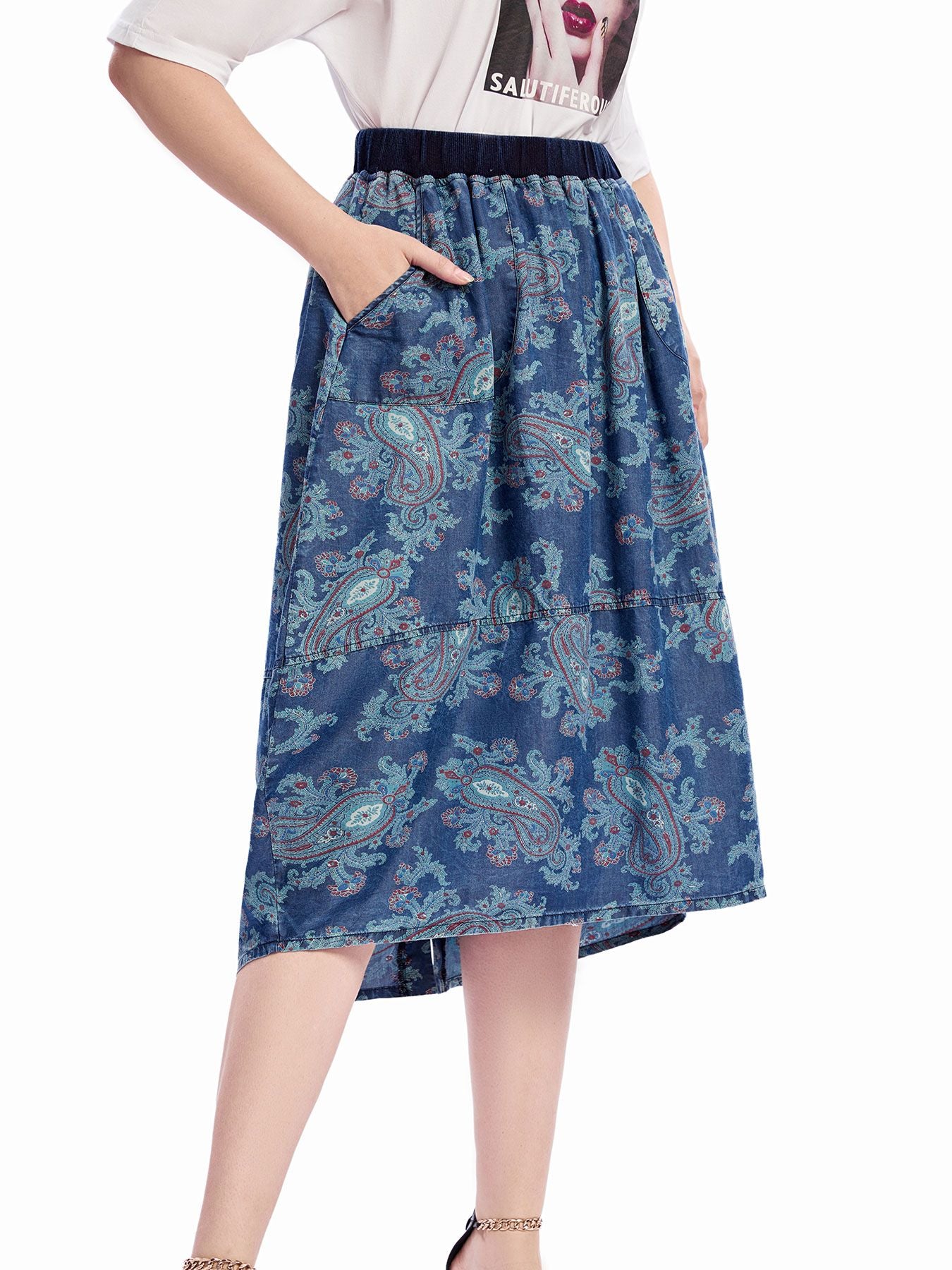 Women Plus Size Woven Spring And Autumn Denim Skirt