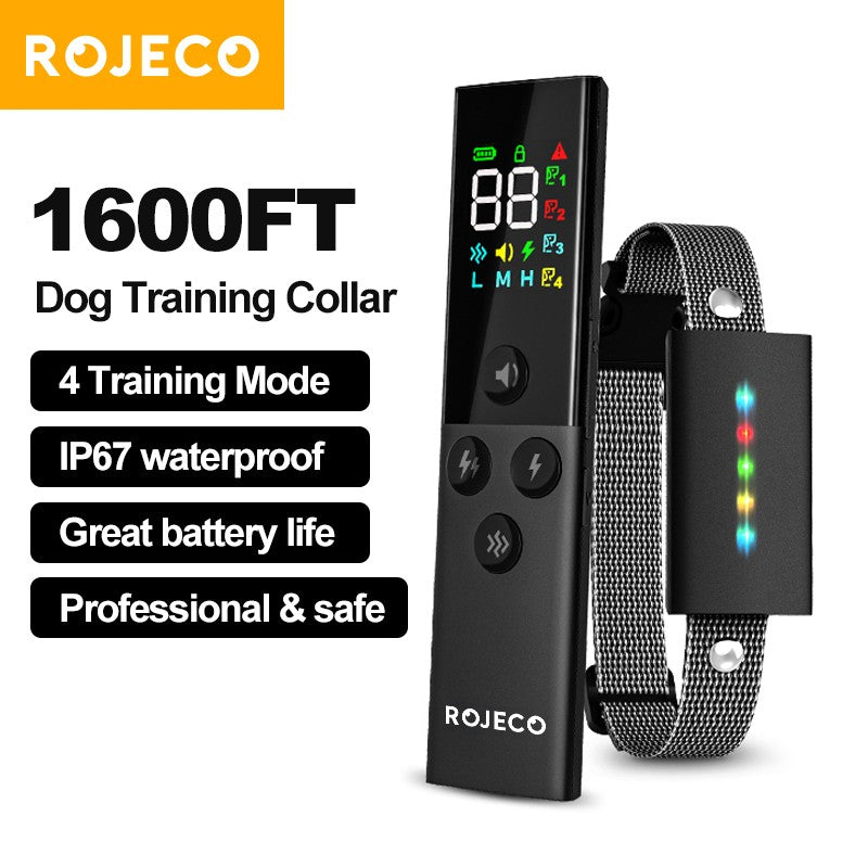 ROJECO Coleira de Treinamento para Cães com Controle Remoto 1600FT IP67 À Prova d'Água Coleira Elétrica para Cães de Estimação Controle de Latidos Coleira de Parada