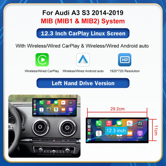 12.3'' Touch Display For Audi A3 S3 2014-2019 Road Top 12.3 Inch Multimedia Player Andriod Auto Link GPS Carplay Screen Car Play