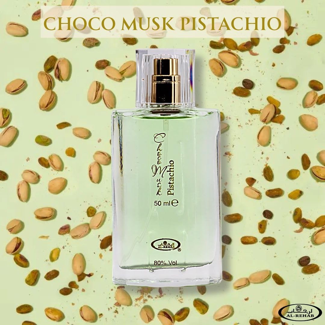 Al-Rehab Choco Musk Pistachio Eau de Parfum para Mulheres e Homens - 50ml (1.65 oz) | Perfume Gourmand de Pistache e Nozes
