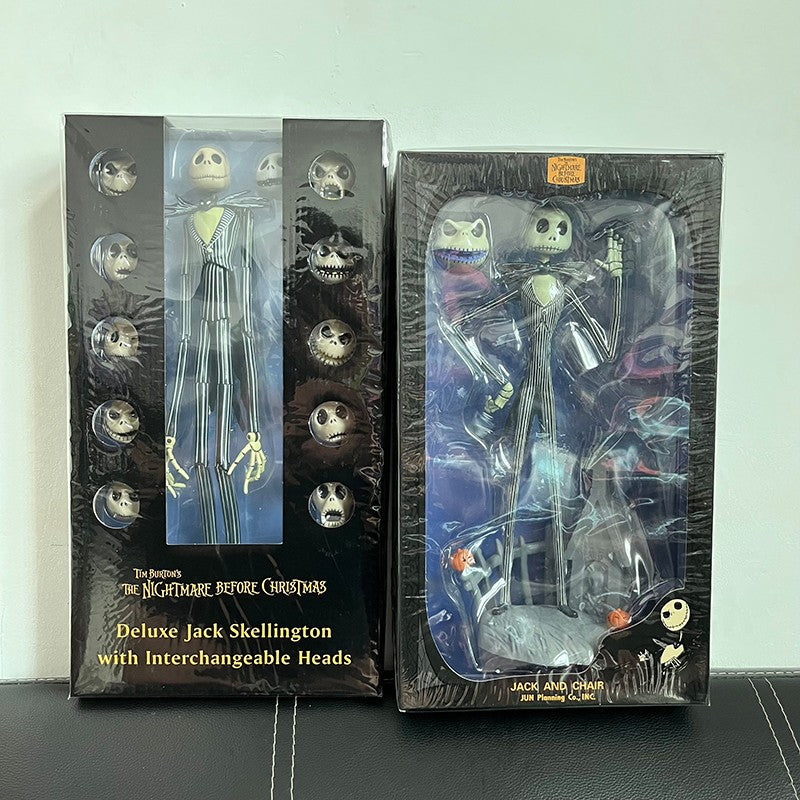 O Pesadelo Antes do Natal Jack Skellington Action Figure 12 Rostos Jack Jack Cadeira Versão Especial Modelo de Brinquedo Presente de Halloween