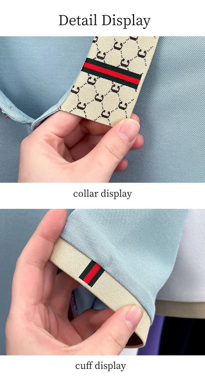 High quality men's short sleeve polo shirt summer light luxury business style comfort casual patchwork neckline fashion T-shirt