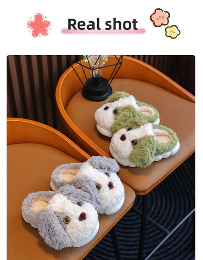 Kids Cotton Slippers Winter Boys Girls Non Slip Indoor Cute Dog Design Warm House Shoes for Children