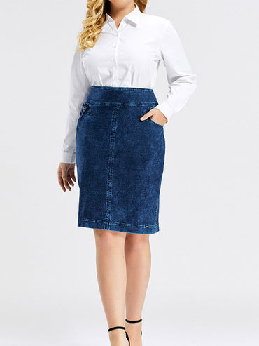 Women Plus Size Knitted Spring And Autumn Denim Fashion Skirt