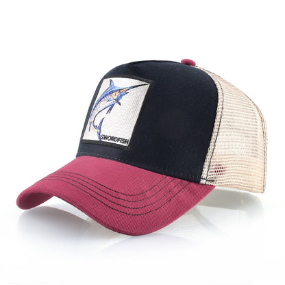 Breathable Mesh Baseball Caps Men Women Outdoor Causal Beach Visor Hats Fashion Snapback Trucker Cap With Swordfish Patch Bones