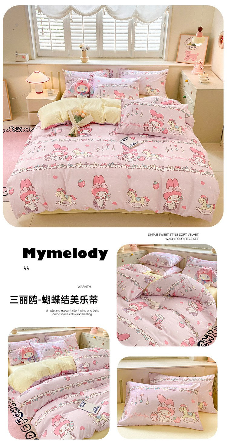 New Sanrio Hello Kitty Bedding Set Cotton Kuromi Melody Bedding Double Pillowcase Bed Linens Girl Dorm Bedclothes Home Textile