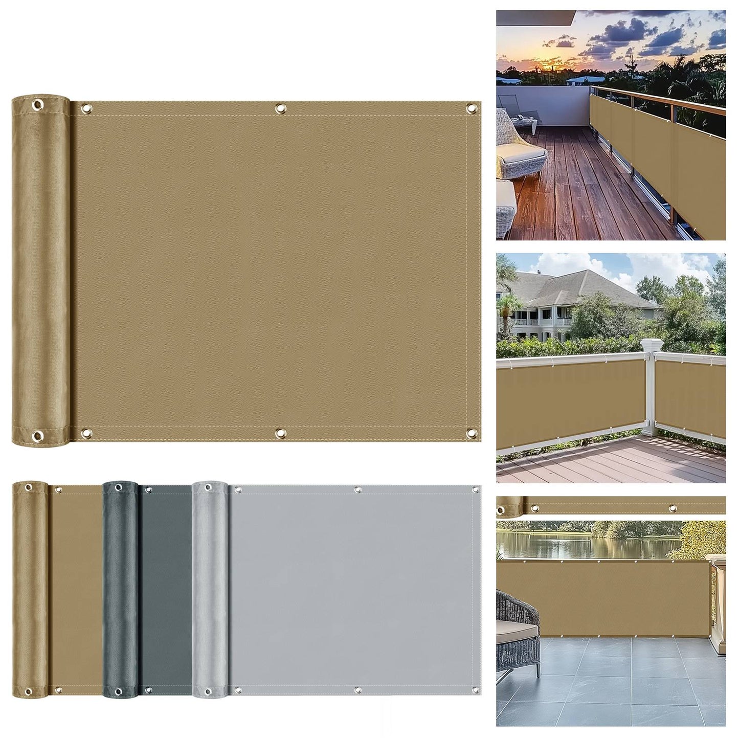 Balcony Privacy Screen Cover Fence Patio Waterproof Shade Cloth 95% UV Protection Shield Deck Shade Sail Garden Porch Pool Decor