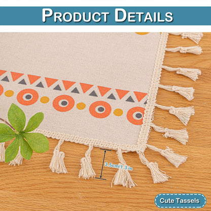 Vintage Boho Tassel Table Cloth Waterproof Cotton Linen Bohemian Tablecloth Patio Outdoor Wrinkle Free Table Protector Covers