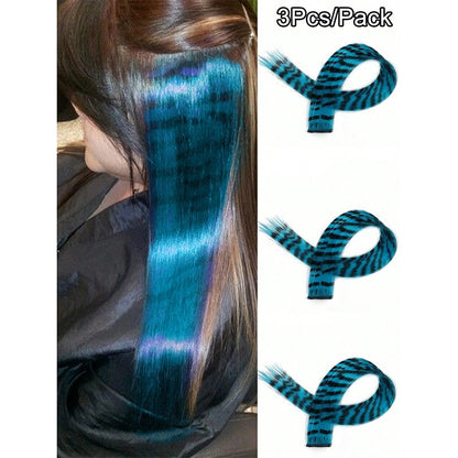 3Pcs Leopard Print Hair Extensions Synthetic Stripe Printed Hair Piece Colorful Long Straight Clip In Hair For Women Girls Party