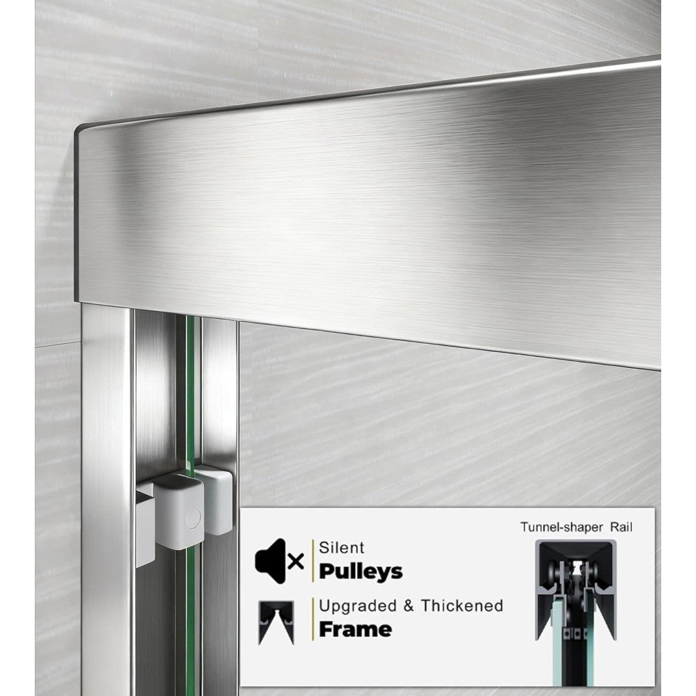 Shower Door 44 to 48'' W x 72'' H,Semi Frameless Double Sliding Shower Glass Door with 1/4" Clear SGCC Tempered Glass,Stainless