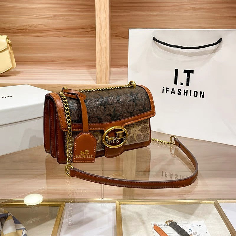 Light luxury women's bag 2025 new high-end color contrast single shoulder underarm bag designer fashionable crossbody small squa