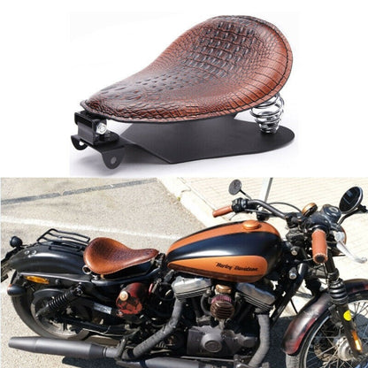 Banco Solo de Couro com Estampa de Jacaré Retrô para Motocicleta Harley Chopper Bobber Honda Yamaha Xs650 Marrom/Preto