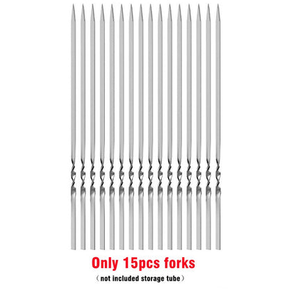 Skewers for Grilling Storage Tube Stainless Steel Barbecue Skewer BBQ Needle Sticks Metal Flat Forks for Kitchen Camping Gadgets