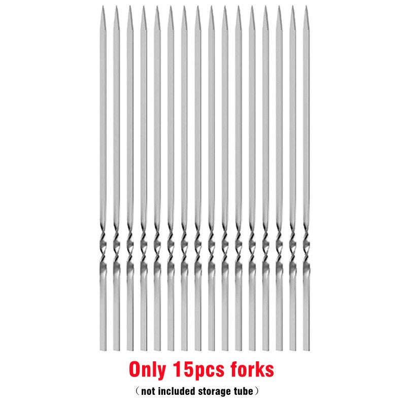 Skewers for Grilling Storage Tube Stainless Steel Barbecue Skewer BBQ Needle Sticks Metal Flat Forks for Kitchen Camping Gadgets