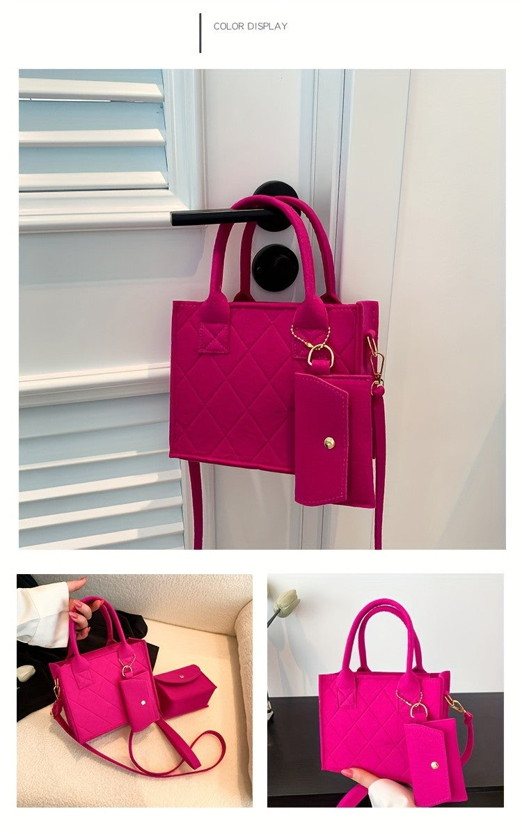 3pcs/set Embossed Women's Handbag Stylish Crossbody Bag, Clutch and Wallet, Solid Color Fabric Shoulder Bag for Women Daily Use