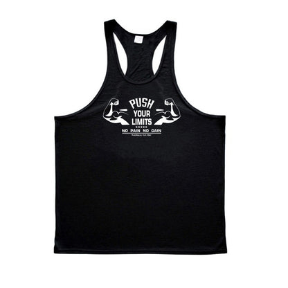 PUSH YOUR LIMITS NO PAIN NO GAIN Cotton Gym Tank Top Mens Bodybuilding Clothing Y Back Fitness Stringer Singlets Workout Shirt