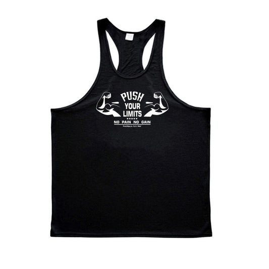 PUSH YOUR LIMITS NO PAIN NO GAIN Cotton Gym Tank Top Mens Bodybuilding Clothing Y Back Fitness Stringer Singlets Workout Shirt