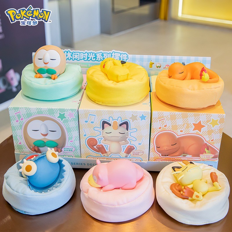 6 Estilos Novos Pokémon Casual Time Pikachu Munchlax Slowpoke Rowlet Meowth Charmander Bonecos Anime Dormindo Brinquedos de PVC Kawaii