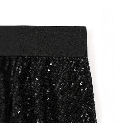 Plus Size Shiny Sequin Short A- Line Skirt High Waist Elastic Waist Conceals Belly Women's Casual Summer Polyester Midi Skirt