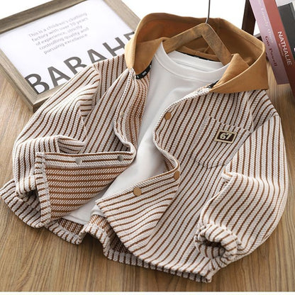 2025 Spring New Childrens 67 Striped Hooded Cardigan Sweatshirt