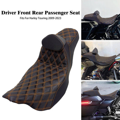 Assento de motocicleta para motorista e passageiro com encosto para Harley Touring Street Glide Road King FLHTK 09-2023