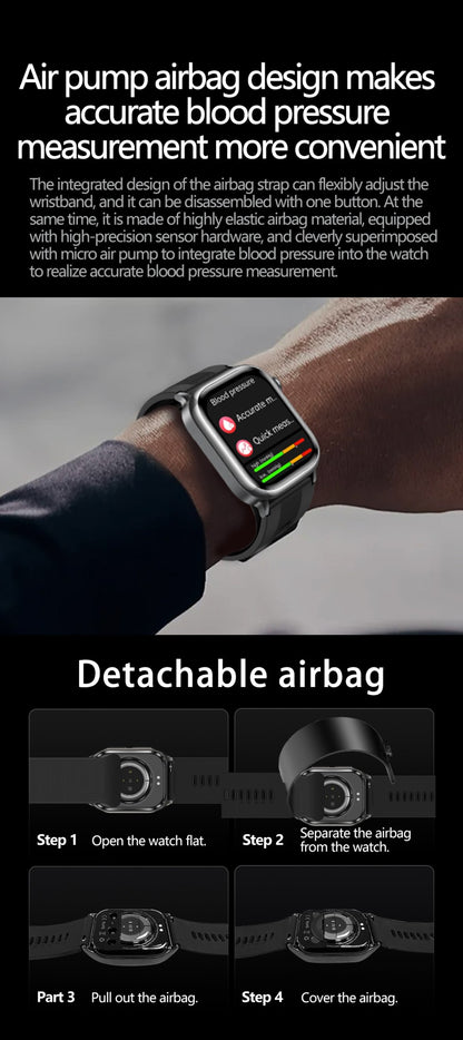 2026 New Air Pump+Air Bag+NFC Health SmartWatch Precise Blood Pressure Blood Fat Monitoring Voice Call Smartwatch For Men Women