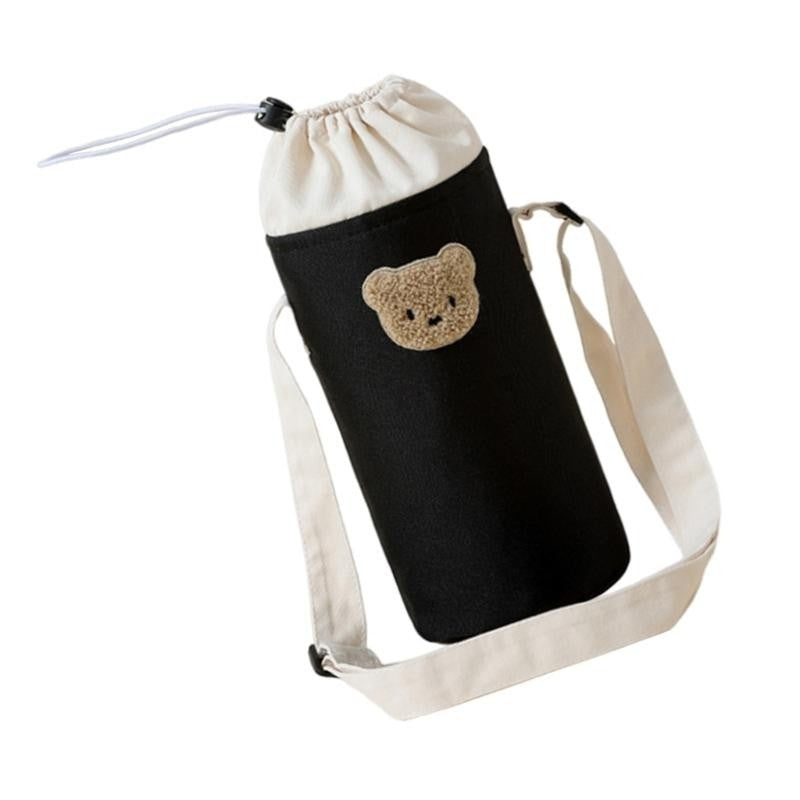 J15U Portable Baby Bottle Carrying Case Storage Bag for Easy Feeding Water Cup Organiser with Lovely Bear Embroidery