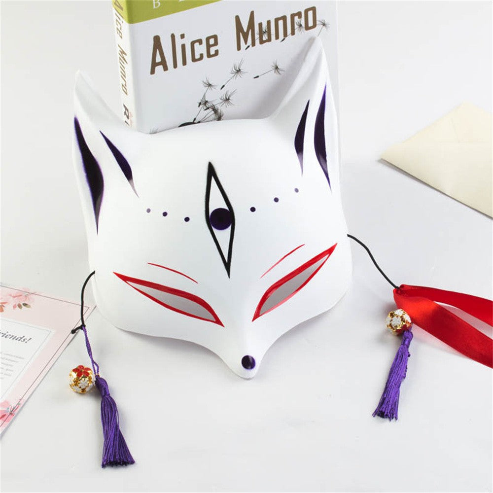New Fashion Anime Fox Mask Hand-Painted Half Face Cat Mask With Tassels Bell Halloween Masquerade Party Festival Cosplay Gift