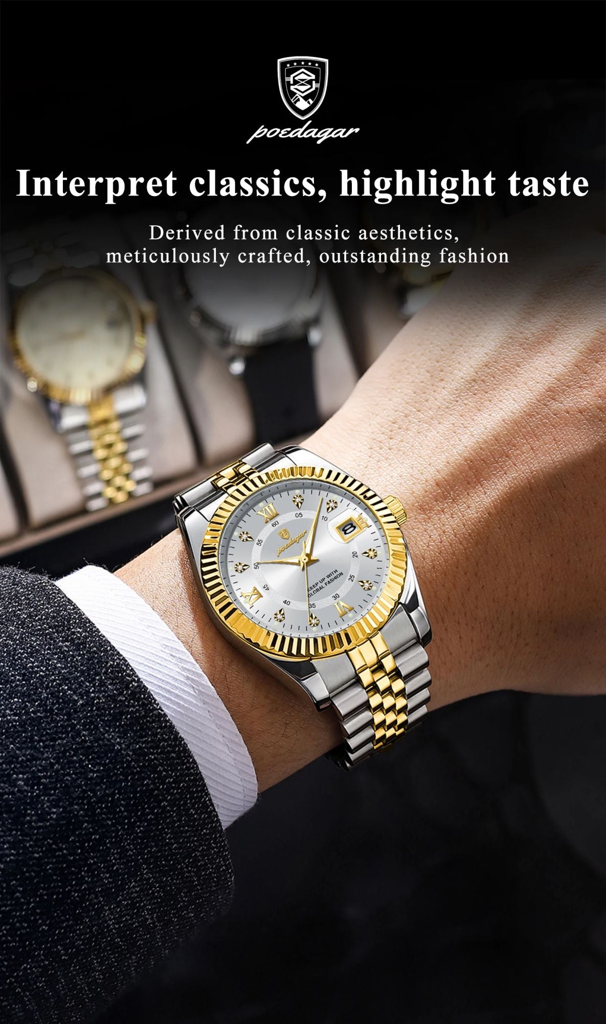 POEDAGAR Luxury Business Men Wristwatch Waterproof Luminous Date Military Man Watch Stainless Steel Fashion Men's Quartz Watches