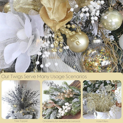 43cm Christmas Decor Foam Artificial Flowers Golden Glitter Berries Bouquet New Year Wreath Home Room Table Wedding Decoration