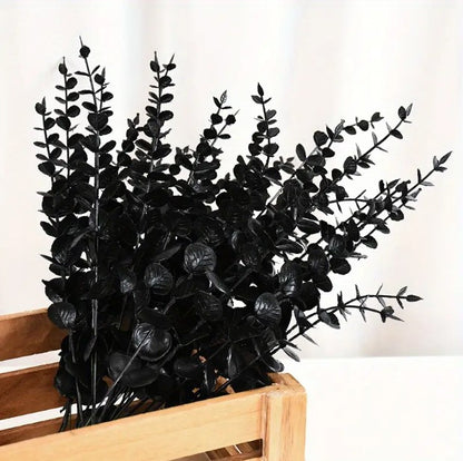 50/10x Black Artificial Eucalyptus Branches Simulation Flowers Stems Halloween Thanksgiving Ornaments DIY Home Table Decoration