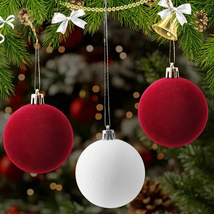 1/30pcs Wine Red Christmas Ball Velvet Round Christmas Balls Xmas Tree Ornaments Ball Hanging Pendants New Year Party Decor