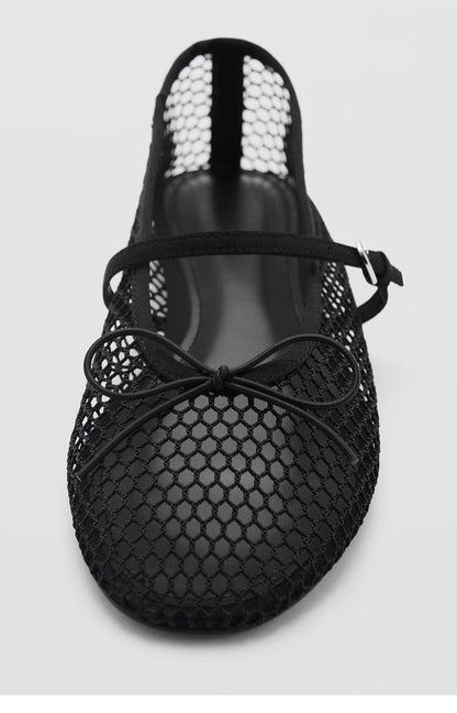 Mesh Summer Ballet Flats Shoes Women Buckle Strap Breathable 2025 New Flats Shoes Ladies Black Mary Janes Footwear Loafers