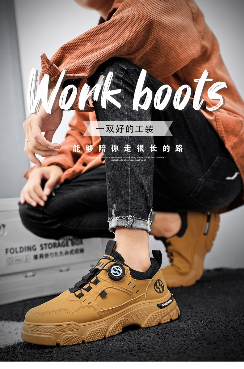 Men's boots autumn and winter new rotating shoelaces fashion casual boots youth outdoor boots anti slip soft sole workwear boots