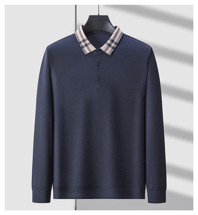 Light luxury brand polo shirt long sleeved spring and autumn new style comfortable and breathable casual striped lapel T-shirt