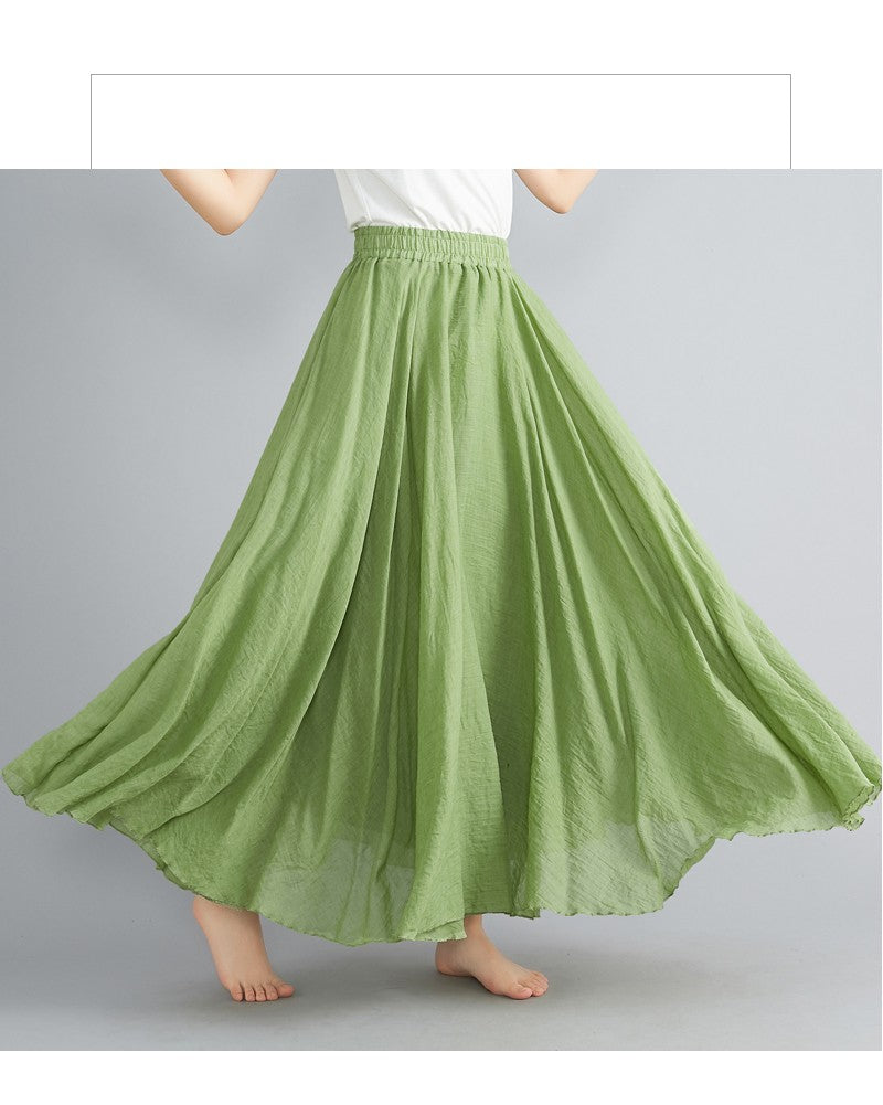 Fashion Solid Cotton Linen Women Skirts Maxi Elegant Harajuku Saia Casual Loose Long Skirt Ladies Clothes Faldas Ropa Mujer