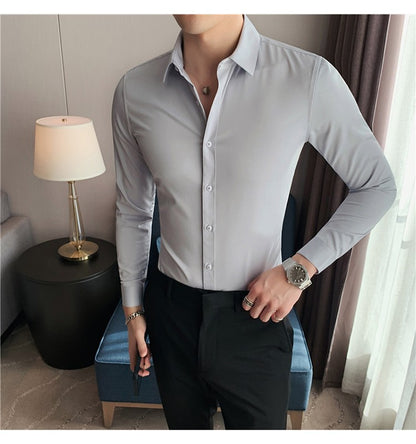 Plus Size S-7XL High Quality Men Dress Shirt 2024 Autumn Long Sleeve Solid Business Slim Shirts Homme Dress Social Casual Shirt