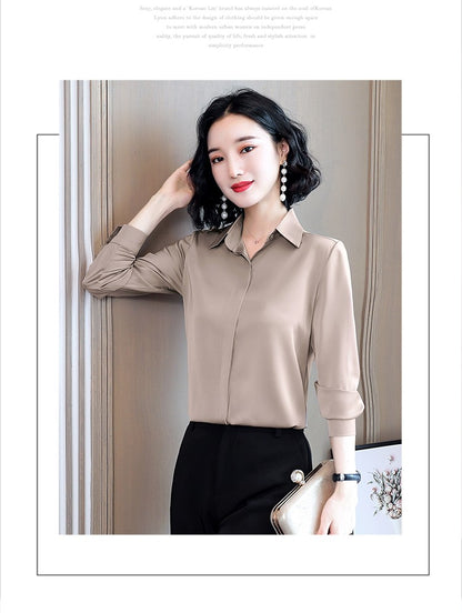 Women Silk Office Shirt 2025 Fashion Long Sleeve Casual Female Tops Elegant Ladies Vintage White Satin Blouses Shirts Oversized