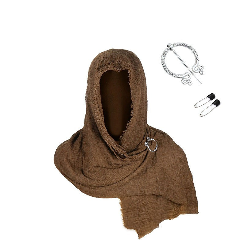 Medieval Renaissance Cloak Cape with Viking Brooch - Hooded Shawl Scarf for Halloween Costumes, Streetwear & Pop Culture Events