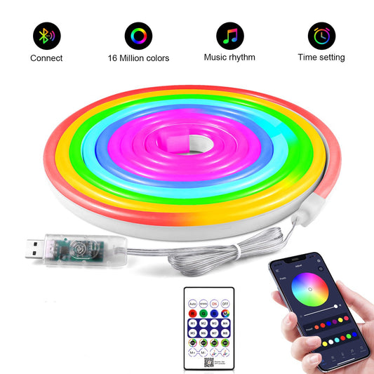 5V USB RGBIC Neon LED Strip WS2812 Fairy Dream Color RGB LED Neon Rope Lights with Bluetooth App and Remote For DIY Home Deocor