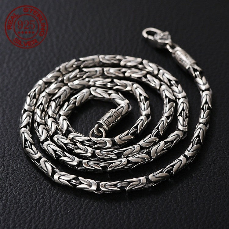 Nova Moda 100% Pura Joia de Prata S925 Retrô 6MM de Espessura Mantra de Seis Caracteres Colares Masculinos de Personalidade na Moda