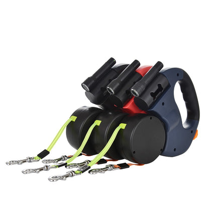 3m Retractable Dog Leash For Small Dogs Reflective Dual Pet Leash Lead 360 Swivel No Tangle Double Dog Walking Leash With Lights